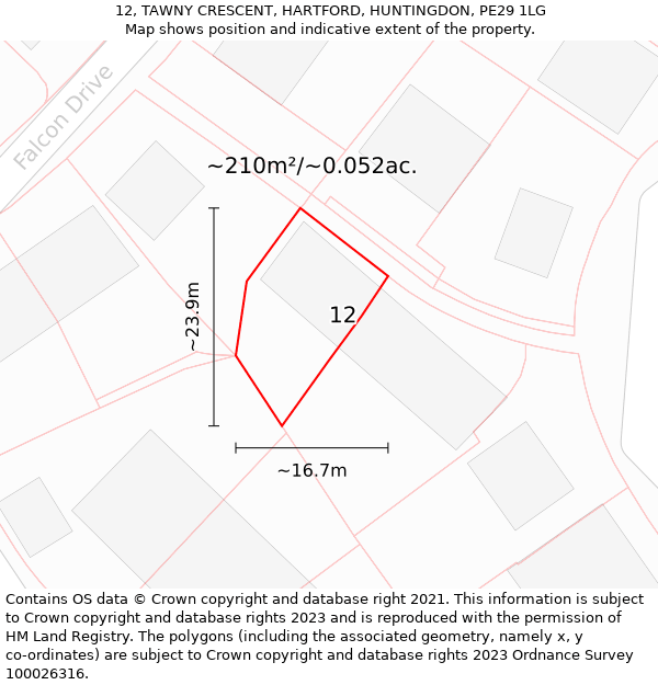 12, TAWNY CRESCENT, HARTFORD, HUNTINGDON, PE29 1LG: Plot and title map