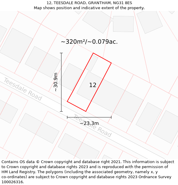 12, TEESDALE ROAD, GRANTHAM, NG31 8ES: Plot and title map