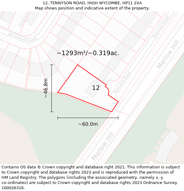 12, TENNYSON ROAD, HIGH WYCOMBE, HP11 2XA: Plot and title map