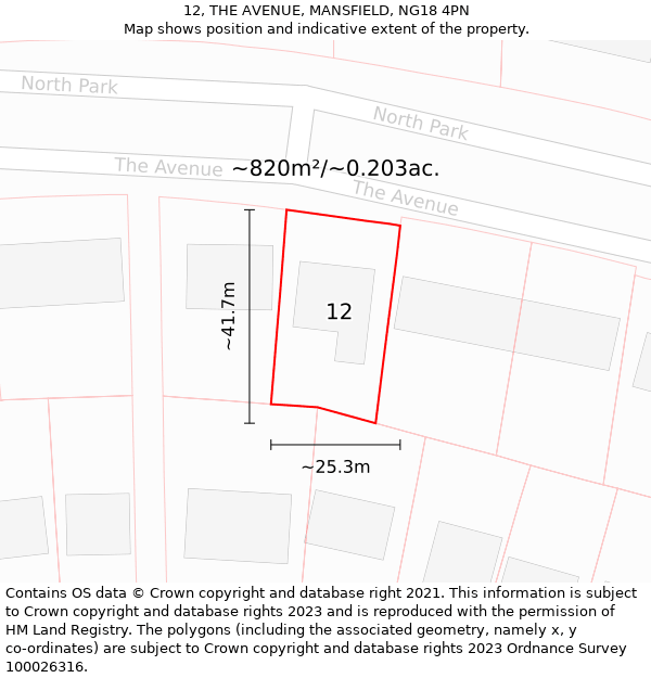 12, THE AVENUE, MANSFIELD, NG18 4PN: Plot and title map