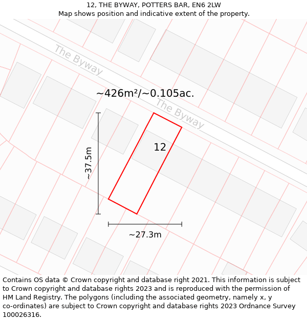 12, THE BYWAY, POTTERS BAR, EN6 2LW: Plot and title map