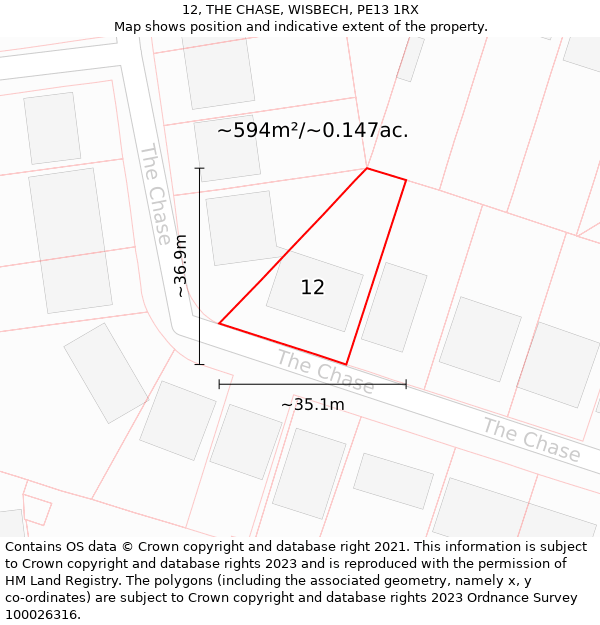 12, THE CHASE, WISBECH, PE13 1RX: Plot and title map