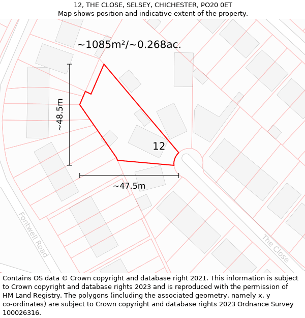 12, THE CLOSE, SELSEY, CHICHESTER, PO20 0ET: Plot and title map
