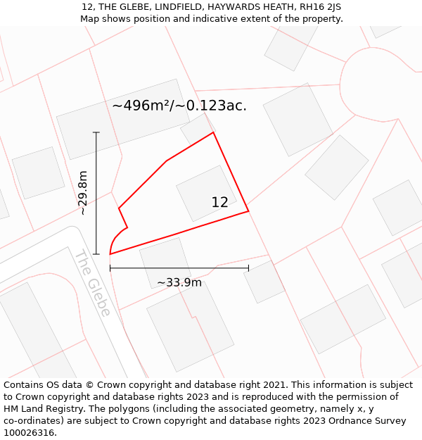 12, THE GLEBE, LINDFIELD, HAYWARDS HEATH, RH16 2JS: Plot and title map