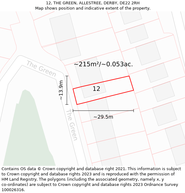 12, THE GREEN, ALLESTREE, DERBY, DE22 2RH: Plot and title map