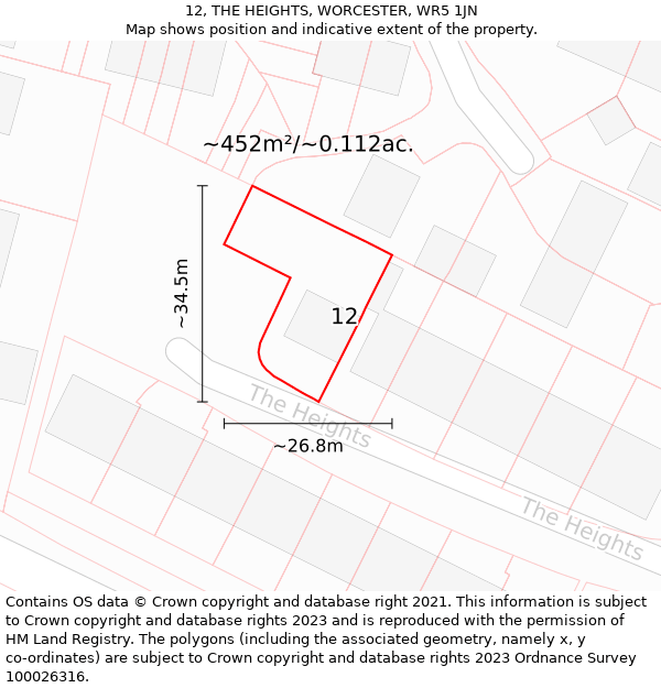 12, THE HEIGHTS, WORCESTER, WR5 1JN: Plot and title map