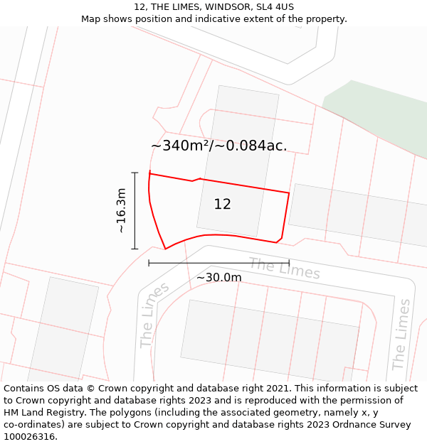 12, THE LIMES, WINDSOR, SL4 4US: Plot and title map