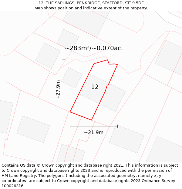 12, THE SAPLINGS, PENKRIDGE, STAFFORD, ST19 5DE: Plot and title map