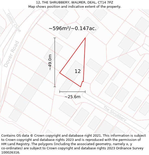 12, THE SHRUBBERY, WALMER, DEAL, CT14 7PZ: Plot and title map