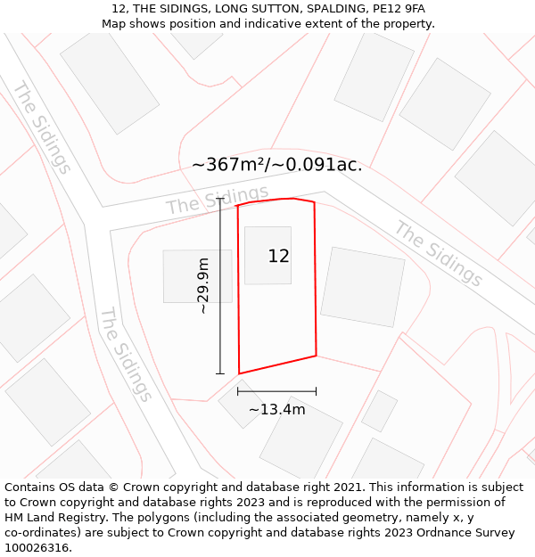 12, THE SIDINGS, LONG SUTTON, SPALDING, PE12 9FA: Plot and title map