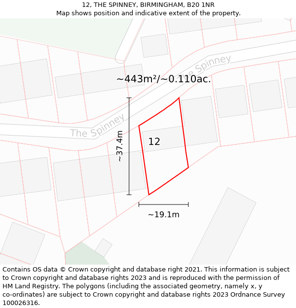12, THE SPINNEY, BIRMINGHAM, B20 1NR: Plot and title map