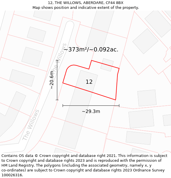 12, THE WILLOWS, ABERDARE, CF44 8BX: Plot and title map