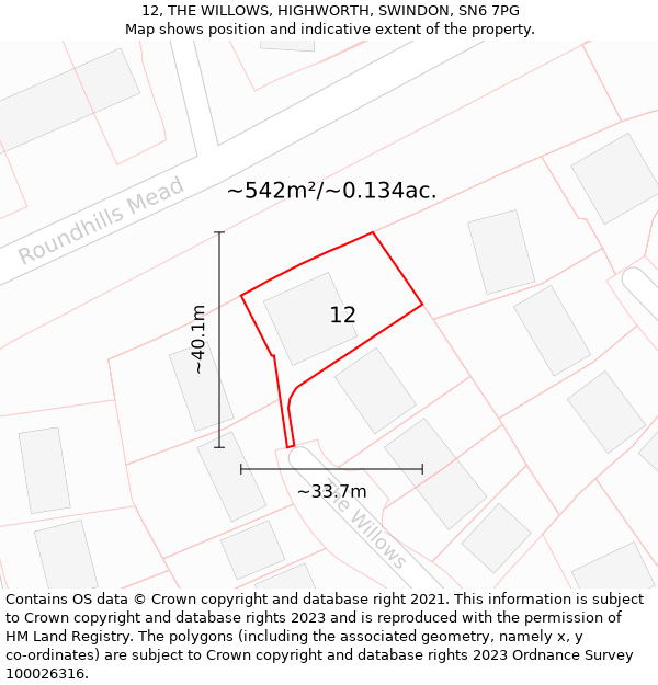 12, THE WILLOWS, HIGHWORTH, SWINDON, SN6 7PG: Plot and title map