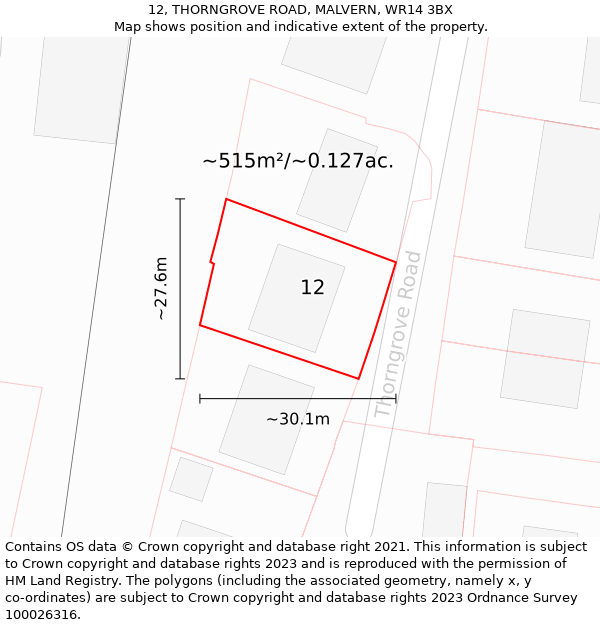 12, THORNGROVE ROAD, MALVERN, WR14 3BX: Plot and title map