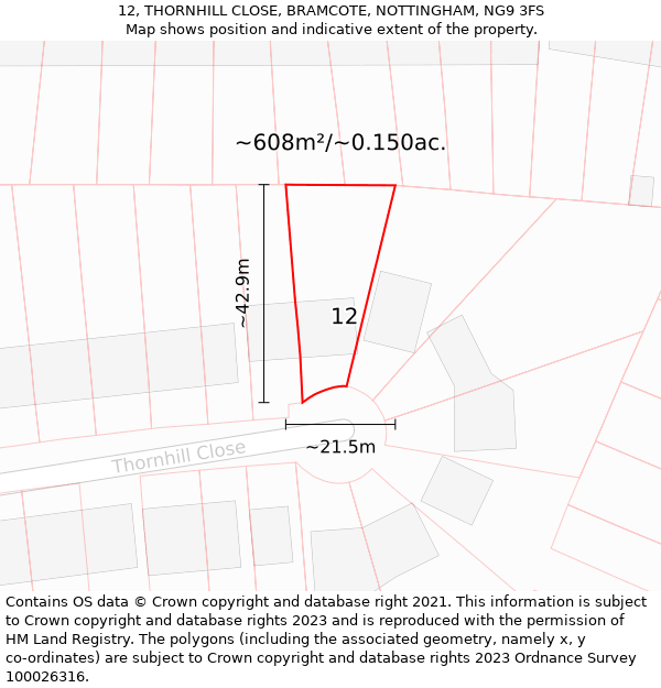 12, THORNHILL CLOSE, BRAMCOTE, NOTTINGHAM, NG9 3FS: Plot and title map