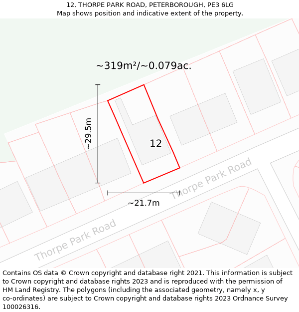 12, THORPE PARK ROAD, PETERBOROUGH, PE3 6LG: Plot and title map