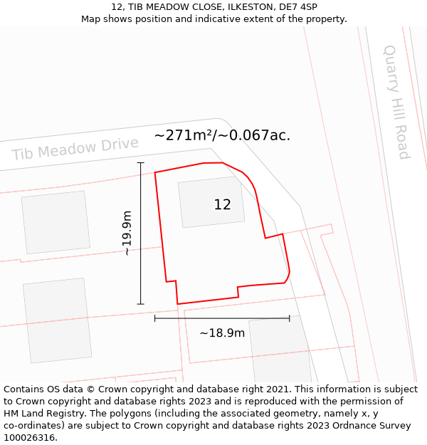 12, TIB MEADOW CLOSE, ILKESTON, DE7 4SP: Plot and title map