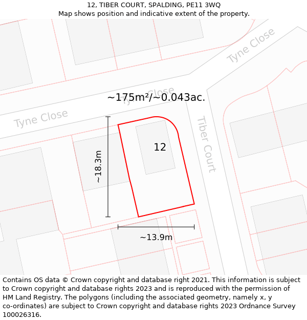 12, TIBER COURT, SPALDING, PE11 3WQ: Plot and title map