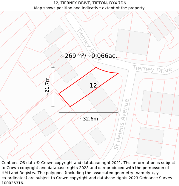 12, TIERNEY DRIVE, TIPTON, DY4 7DN: Plot and title map