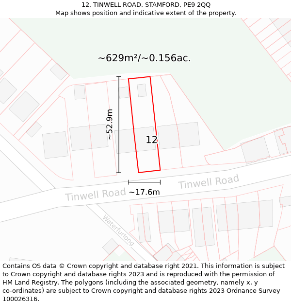 12, TINWELL ROAD, STAMFORD, PE9 2QQ: Plot and title map