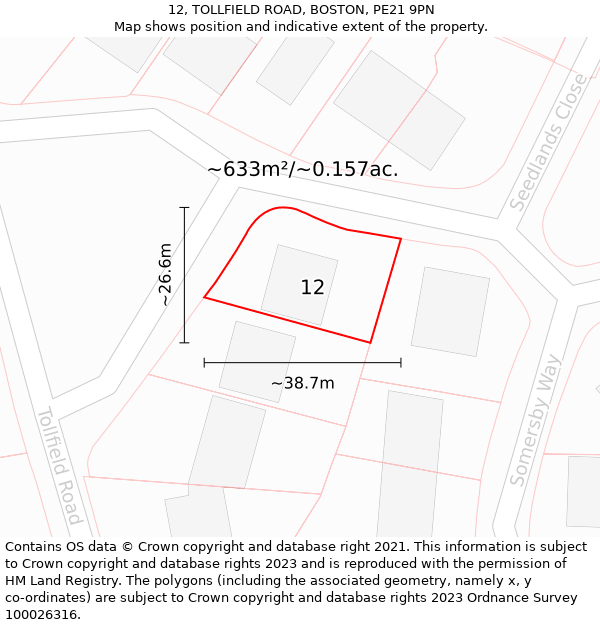 12, TOLLFIELD ROAD, BOSTON, PE21 9PN: Plot and title map