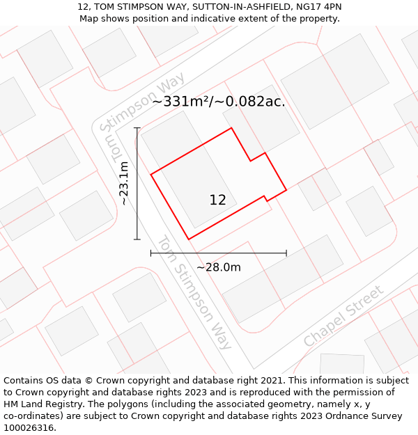 12, TOM STIMPSON WAY, SUTTON-IN-ASHFIELD, NG17 4PN: Plot and title map