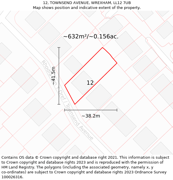 12, TOWNSEND AVENUE, WREXHAM, LL12 7UB: Plot and title map