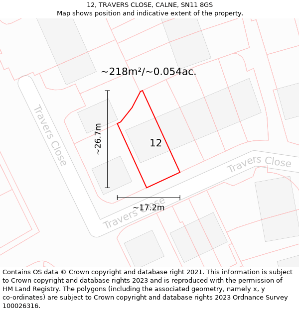 12, TRAVERS CLOSE, CALNE, SN11 8GS: Plot and title map