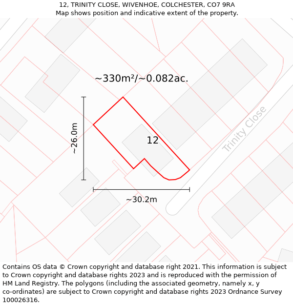 12, TRINITY CLOSE, WIVENHOE, COLCHESTER, CO7 9RA: Plot and title map