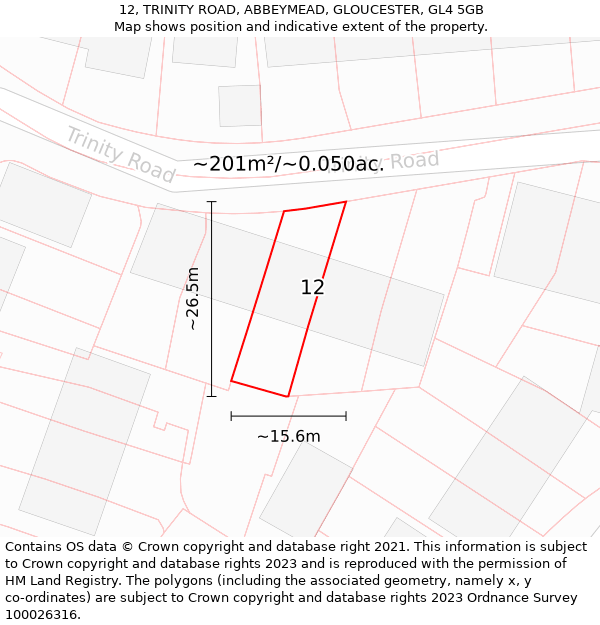 12, TRINITY ROAD, ABBEYMEAD, GLOUCESTER, GL4 5GB: Plot and title map