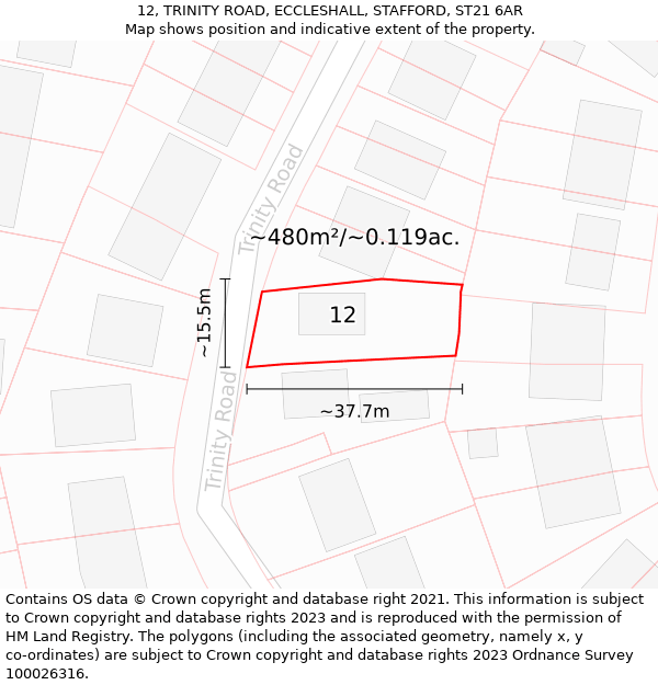 12, TRINITY ROAD, ECCLESHALL, STAFFORD, ST21 6AR: Plot and title map