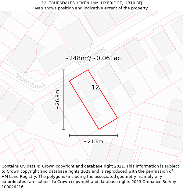 12, TRUESDALES, ICKENHAM, UXBRIDGE, UB10 8FJ: Plot and title map