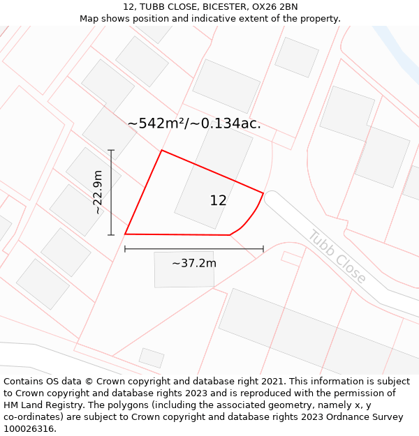 12, TUBB CLOSE, BICESTER, OX26 2BN: Plot and title map