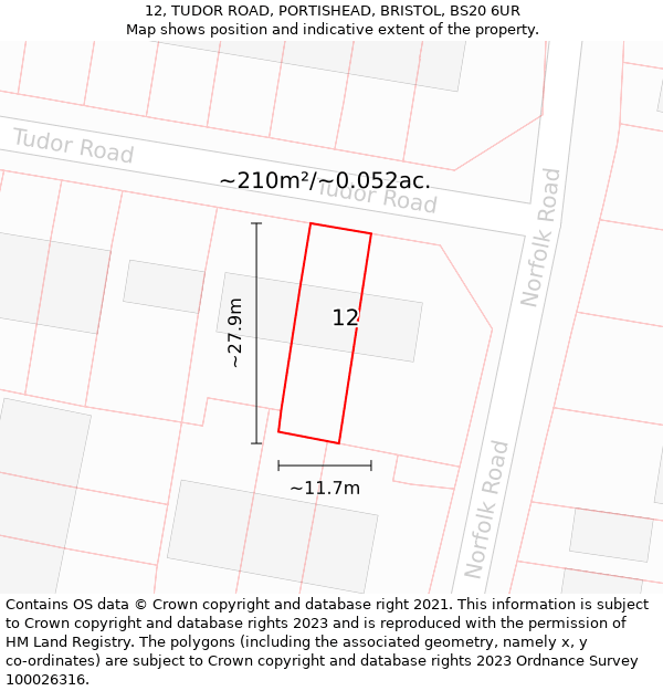 12, TUDOR ROAD, PORTISHEAD, BRISTOL, BS20 6UR: Plot and title map