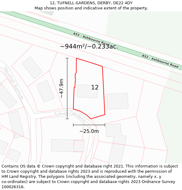 12, TUFNELL GARDENS, DERBY, DE22 4DY: Plot and title map