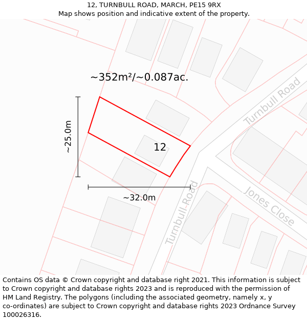 12, TURNBULL ROAD, MARCH, PE15 9RX: Plot and title map
