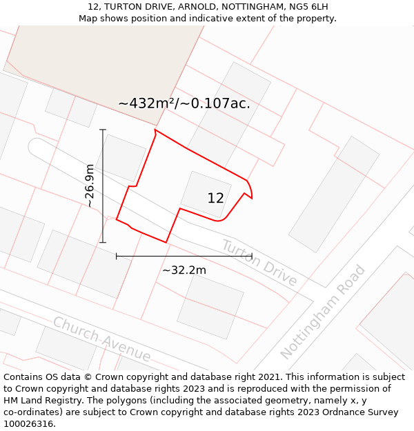 12, TURTON DRIVE, ARNOLD, NOTTINGHAM, NG5 6LH: Plot and title map