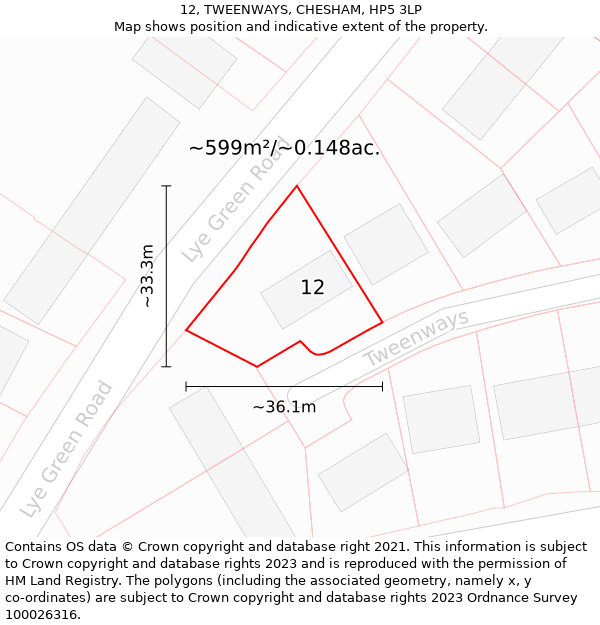 12, TWEENWAYS, CHESHAM, HP5 3LP: Plot and title map