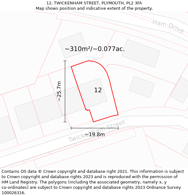 12, TWICKENHAM STREET, PLYMOUTH, PL2 3FA: Plot and title map