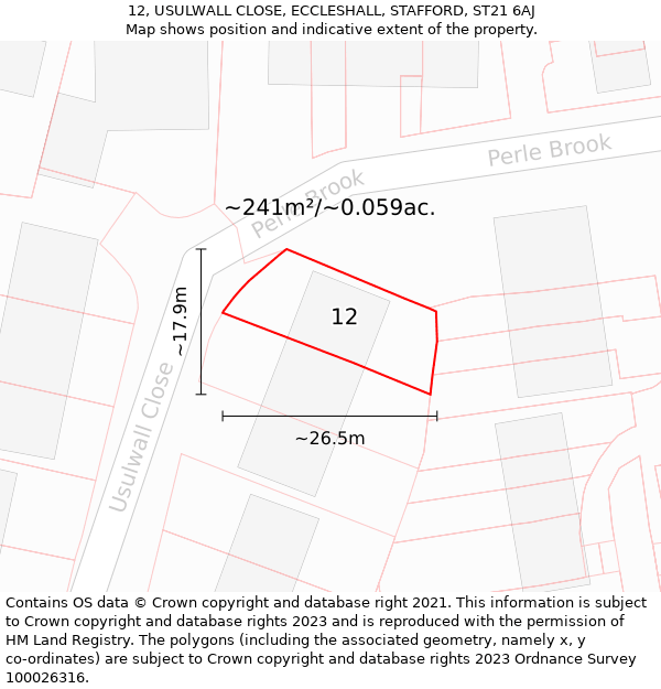 12, USULWALL CLOSE, ECCLESHALL, STAFFORD, ST21 6AJ: Plot and title map