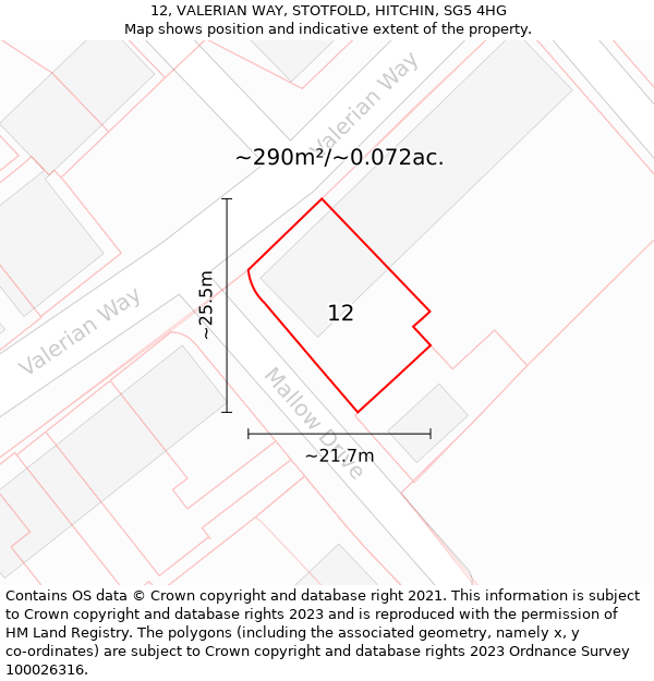 12, VALERIAN WAY, STOTFOLD, HITCHIN, SG5 4HG: Plot and title map