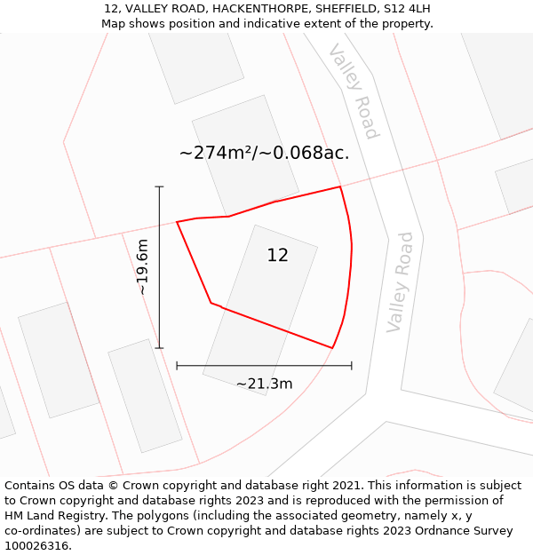 12, VALLEY ROAD, HACKENTHORPE, SHEFFIELD, S12 4LH: Plot and title map
