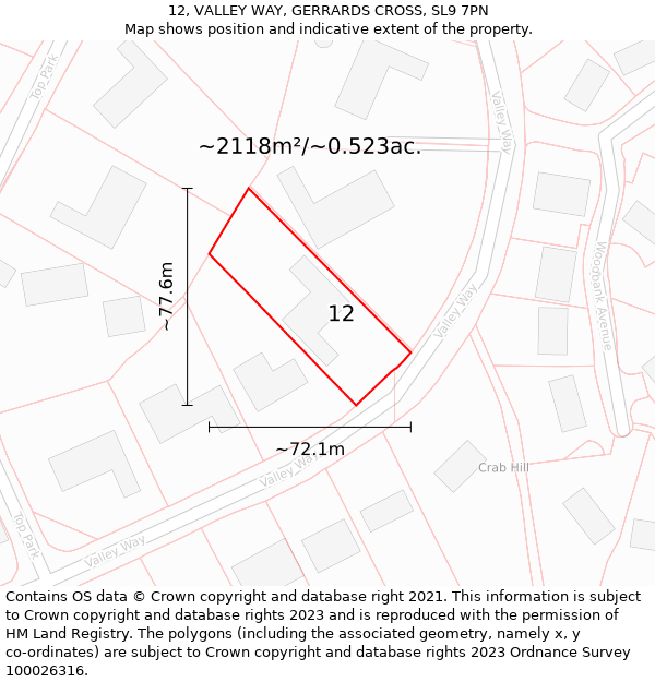 12, VALLEY WAY, GERRARDS CROSS, SL9 7PN: Plot and title map