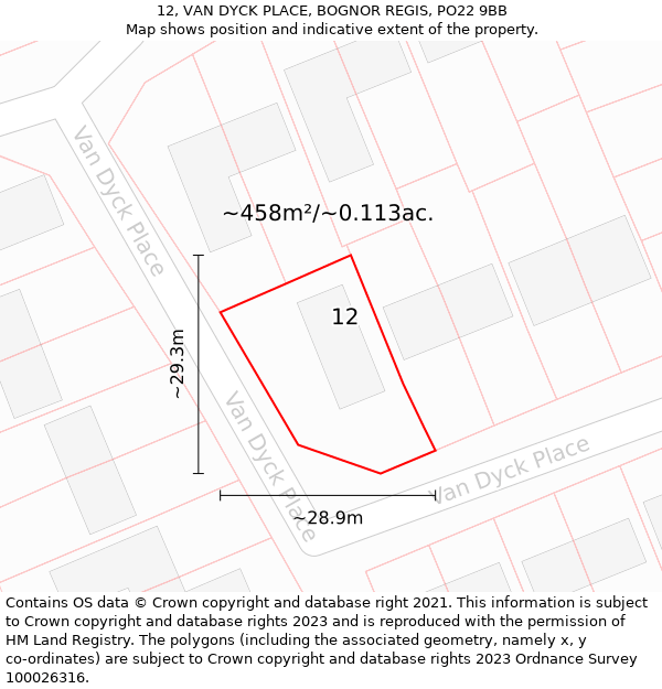 12, VAN DYCK PLACE, BOGNOR REGIS, PO22 9BB: Plot and title map