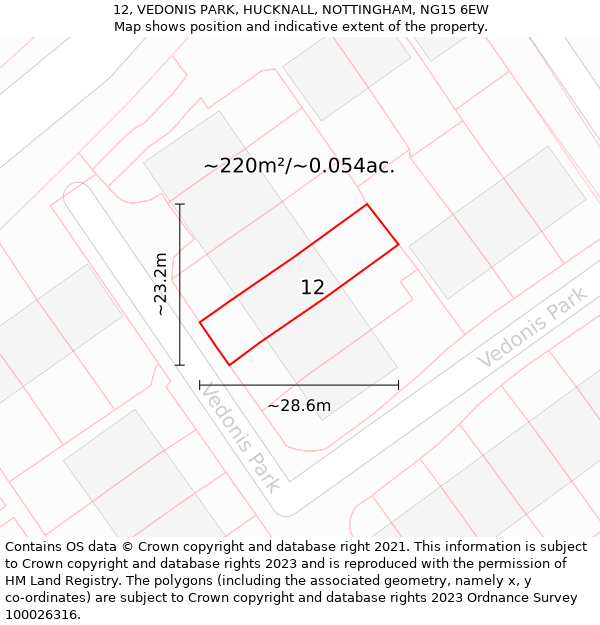 12, VEDONIS PARK, HUCKNALL, NOTTINGHAM, NG15 6EW: Plot and title map