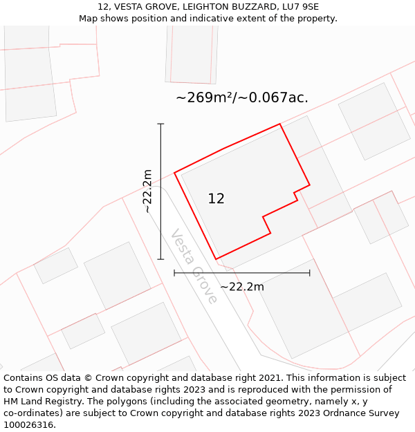 12, VESTA GROVE, LEIGHTON BUZZARD, LU7 9SE: Plot and title map