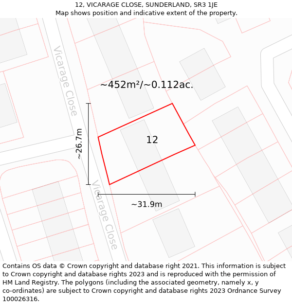 12, VICARAGE CLOSE, SUNDERLAND, SR3 1JE: Plot and title map