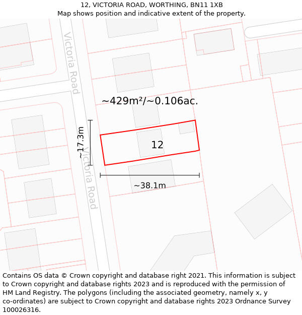 12, VICTORIA ROAD, WORTHING, BN11 1XB: Plot and title map