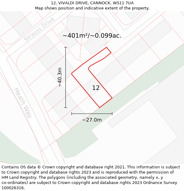 12, VIVALDI DRIVE, CANNOCK, WS11 7UA: Plot and title map