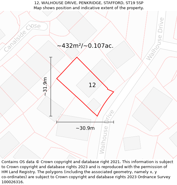 12, WALHOUSE DRIVE, PENKRIDGE, STAFFORD, ST19 5SP: Plot and title map